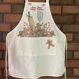 Mrs Claus Candy Kitchen white CHRISTMAS APRON polyester & cotton RED embroidery